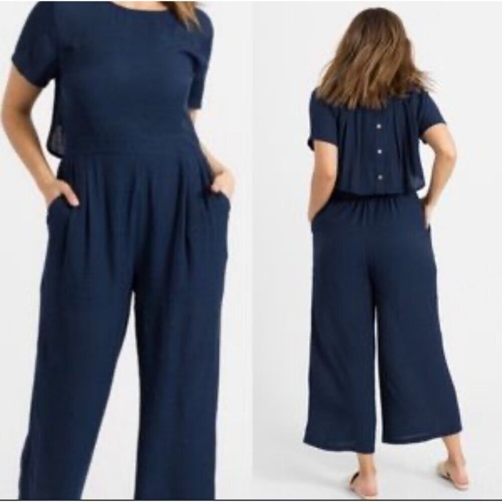 Modern Citizen Jumpsuit Isabel open back elastic waist lightweight back zip Navy